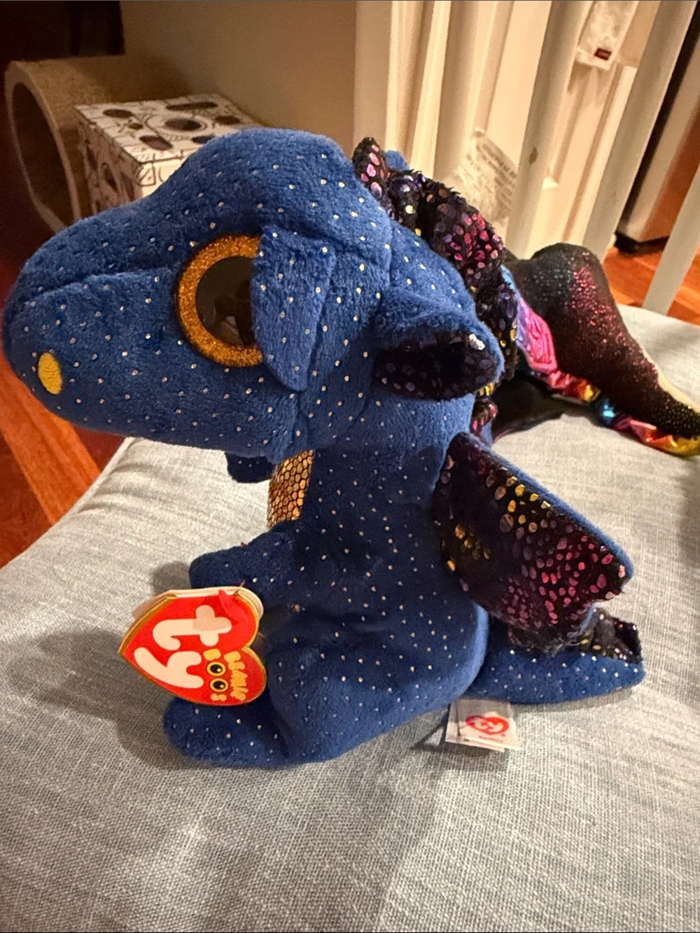 (3 )Ty Yellow Chick and Blue Sparkle Dragon Plush Duo